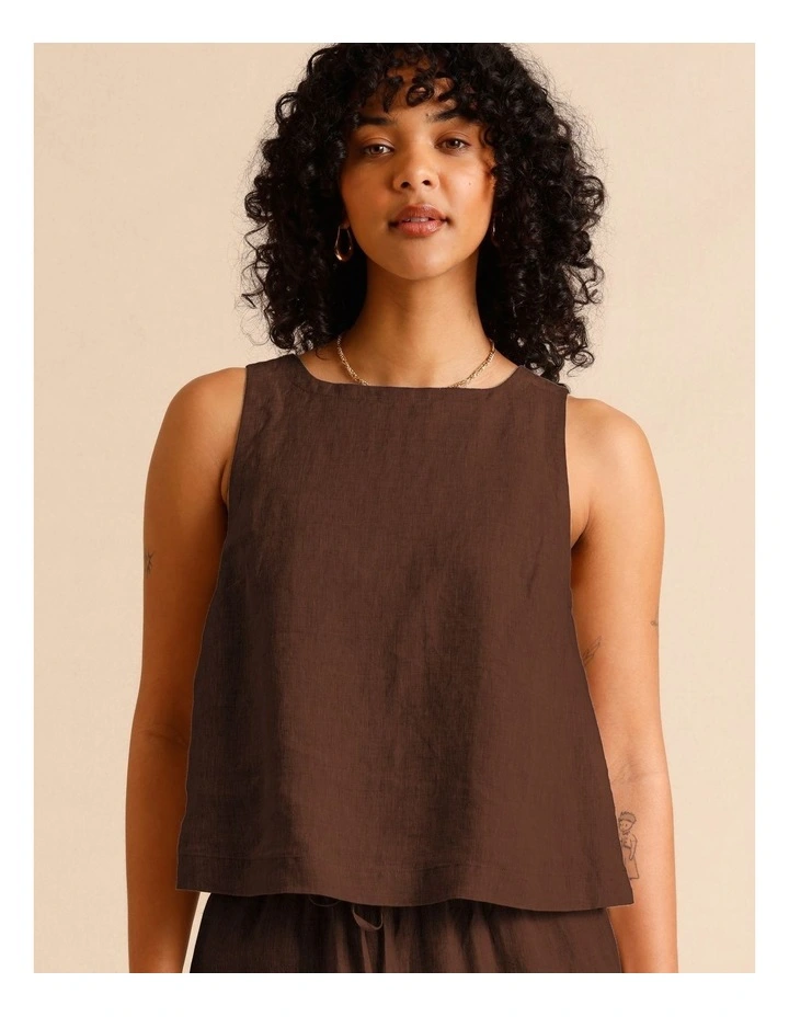 European Linen Square Neckline Top in Oatmeal image 1