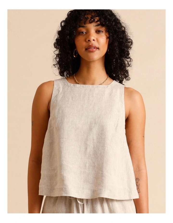 European Linen Square Neckline Top in Oatmeal image 3
