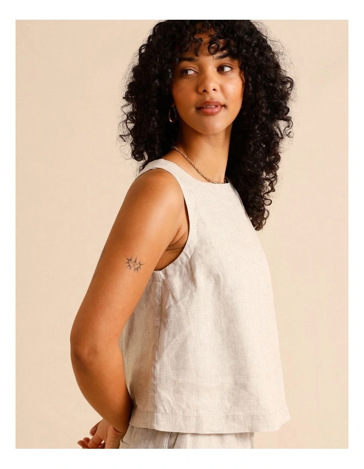 European Linen Square Neckline Top in Oatmeal image 4