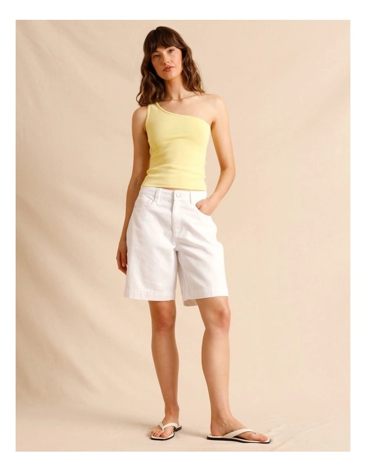 One Shoulder Knit Top in Lemon image 2