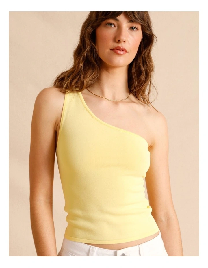 One Shoulder Knit Top in Lemon image 5