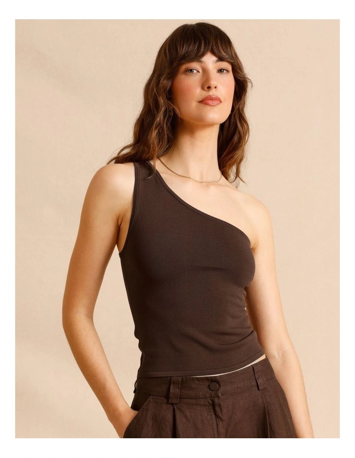 One Shoulder Knit Top in Chocolate image 1