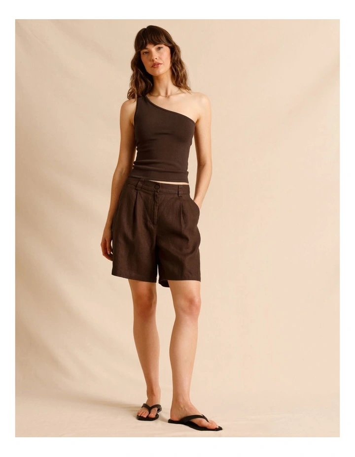One Shoulder Knit Top in Chocolate image 2