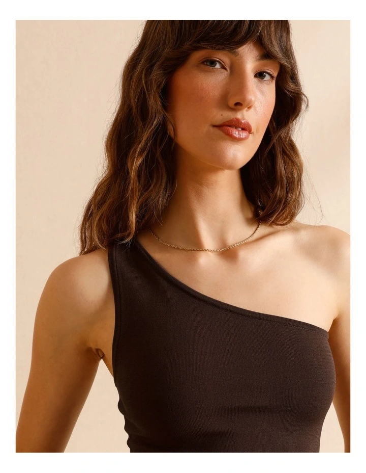 One Shoulder Knit Top in Chocolate image 4