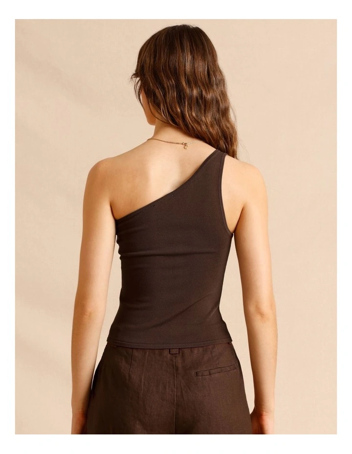 One Shoulder Knit Top in Chocolate image 6