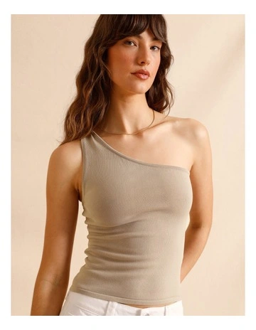 One Shoulder Knit Top in Oatmeal