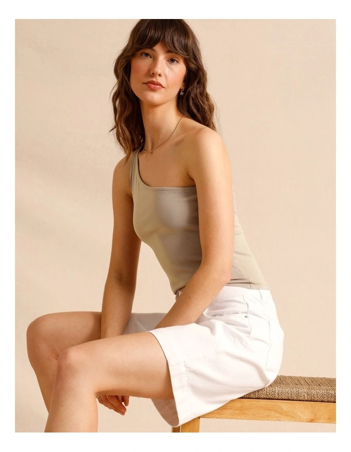 One Shoulder Knit Top in Oatmeal image 2