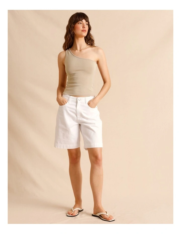 One Shoulder Knit Top in Oatmeal image 3