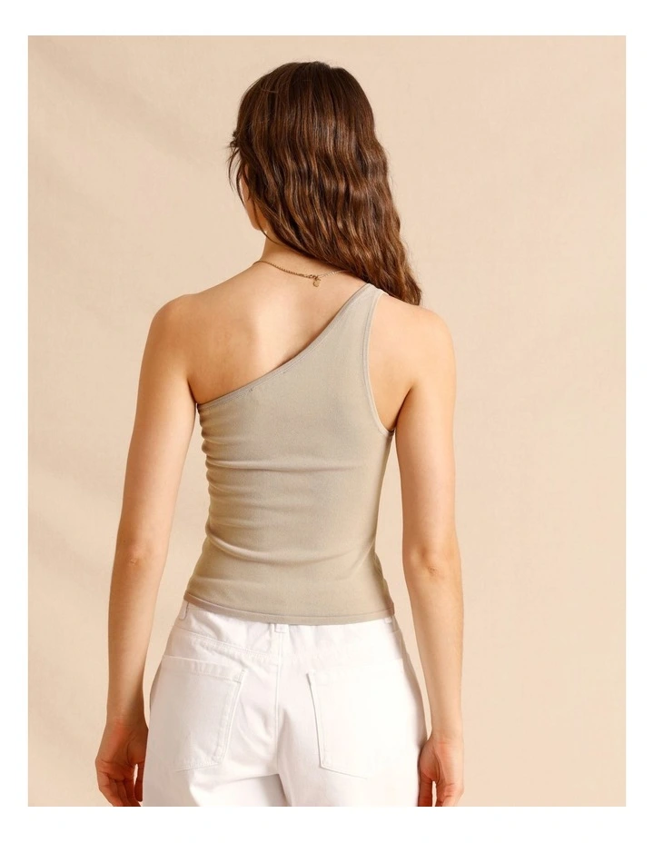 One Shoulder Knit Top in Oatmeal image 5
