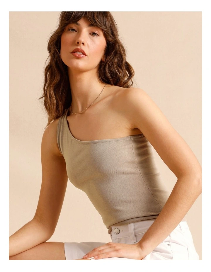 One Shoulder Knit Top in Oatmeal image 6
