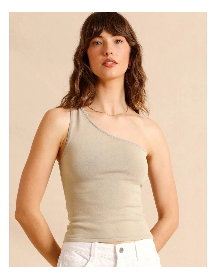 One Shoulder Knit Top in Oatmeal image 7