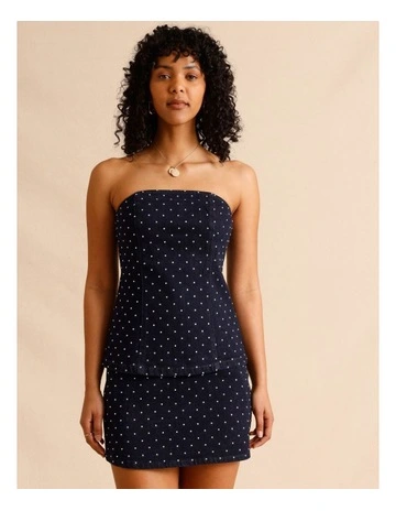 Recycled Cotton Blend Studded Denim Strapless Bustier in Indigo