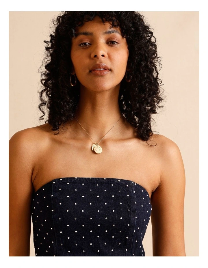 Recycled Cotton Blend Studded Denim Strapless Bustier in Indigo image 4