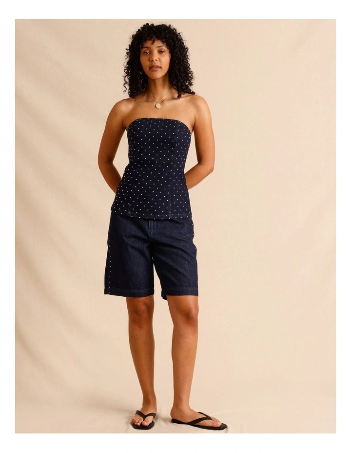 Recycled Cotton Blend Studded Denim Strapless Bustier in Indigo image 7