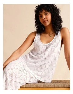 Sheer Lace Tank Top in White