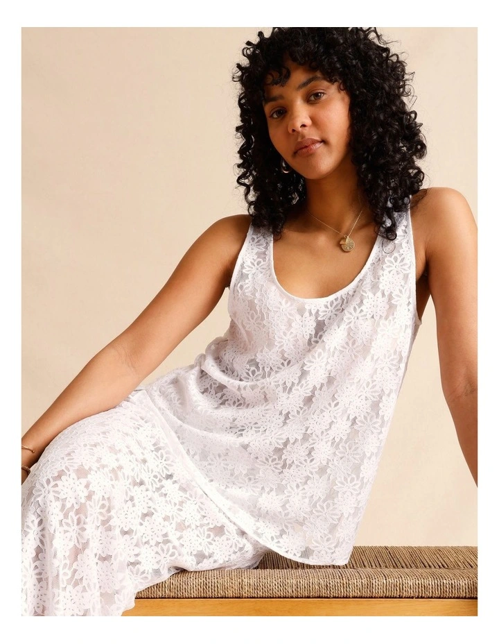 Sheer Lace Tank Top in White image 1