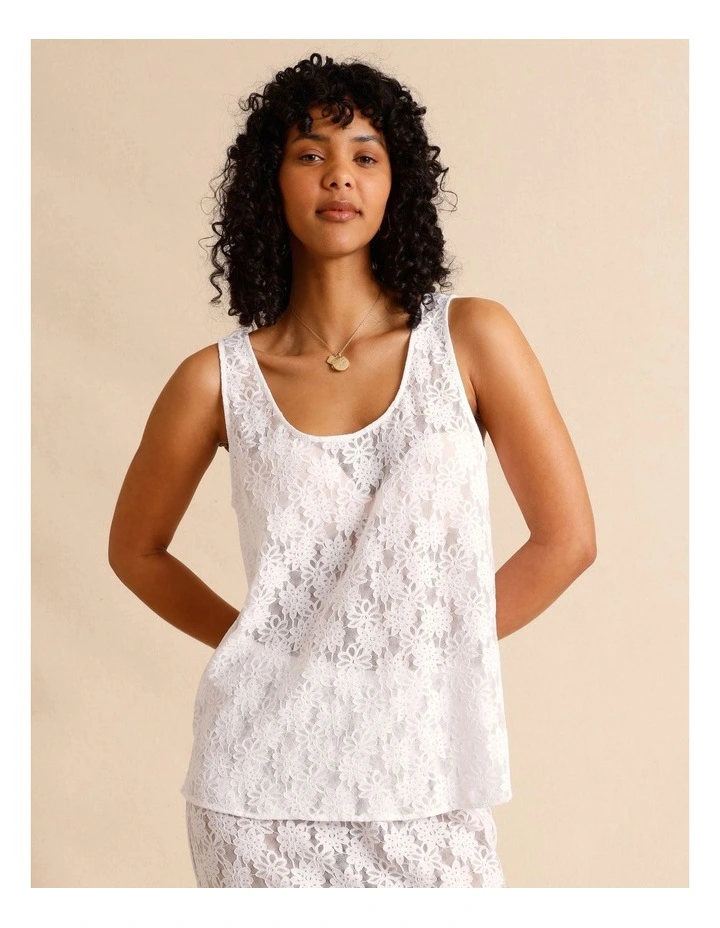 Sheer Lace Tank Top in White image 2