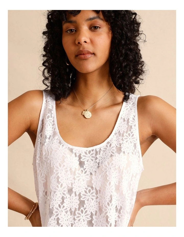 Sheer Lace Tank Top in White image 3