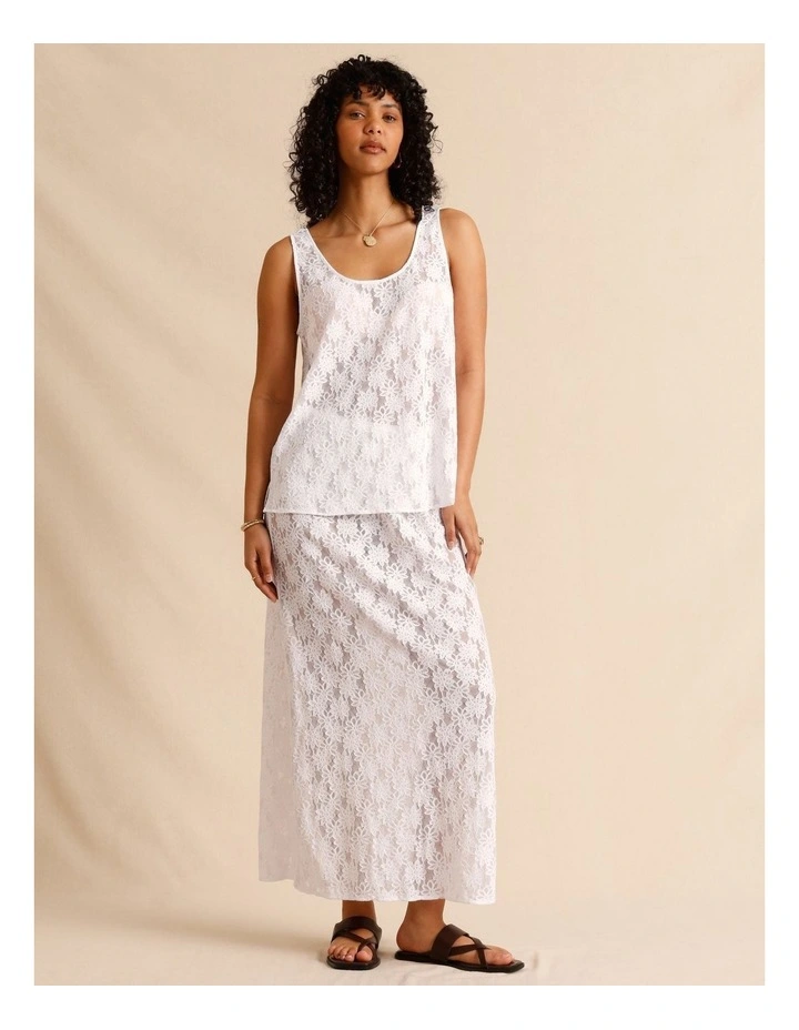 Sheer Lace Tank Top in White image 4