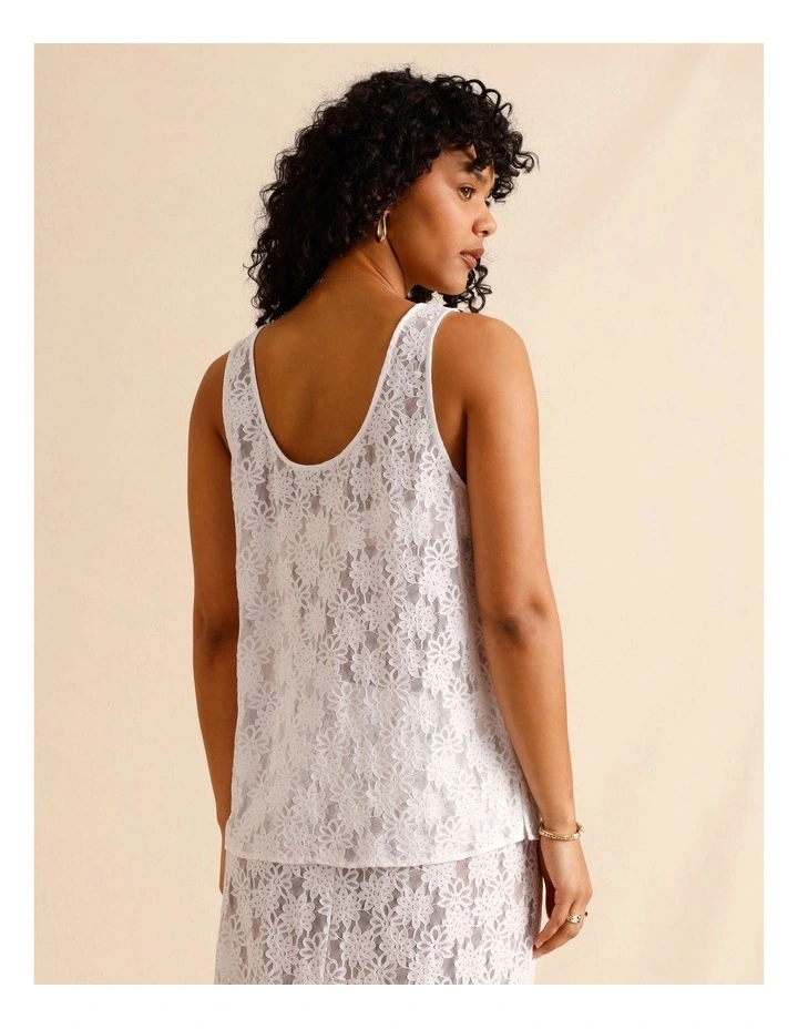 Sheer Lace Tank Top in White image 5