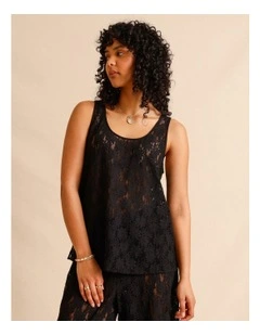 Sheer Lace Tank Top in Black