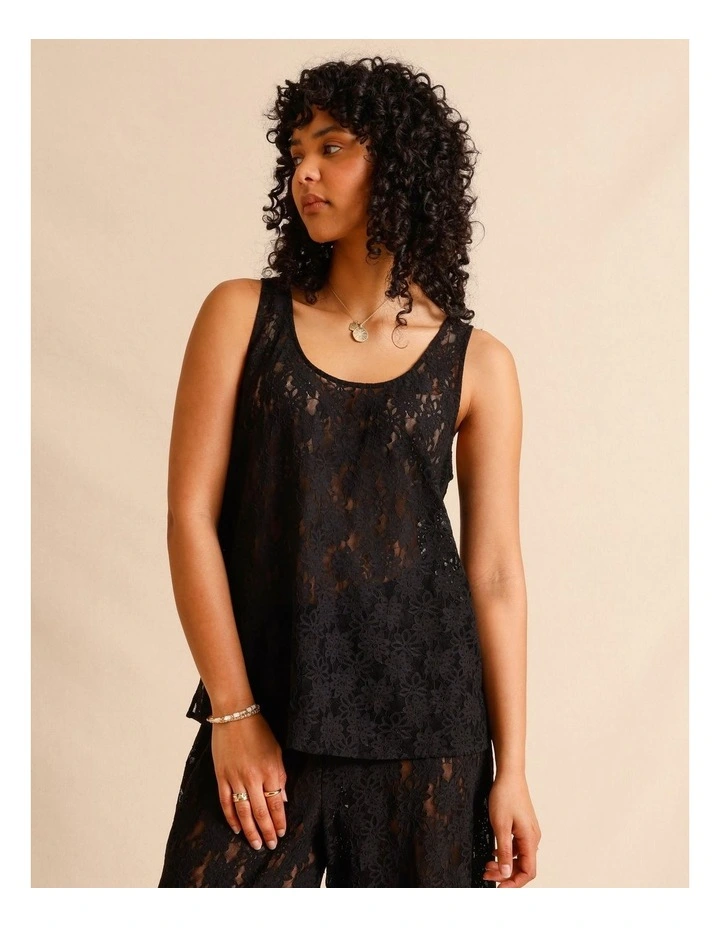 Sheer Lace Tank Top in Black image 1