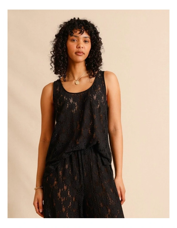 Sheer Lace Tank Top in Black image 3