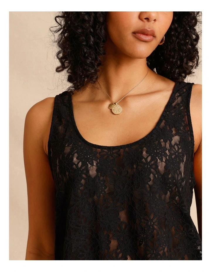 Sheer Lace Tank Top in Black image 4