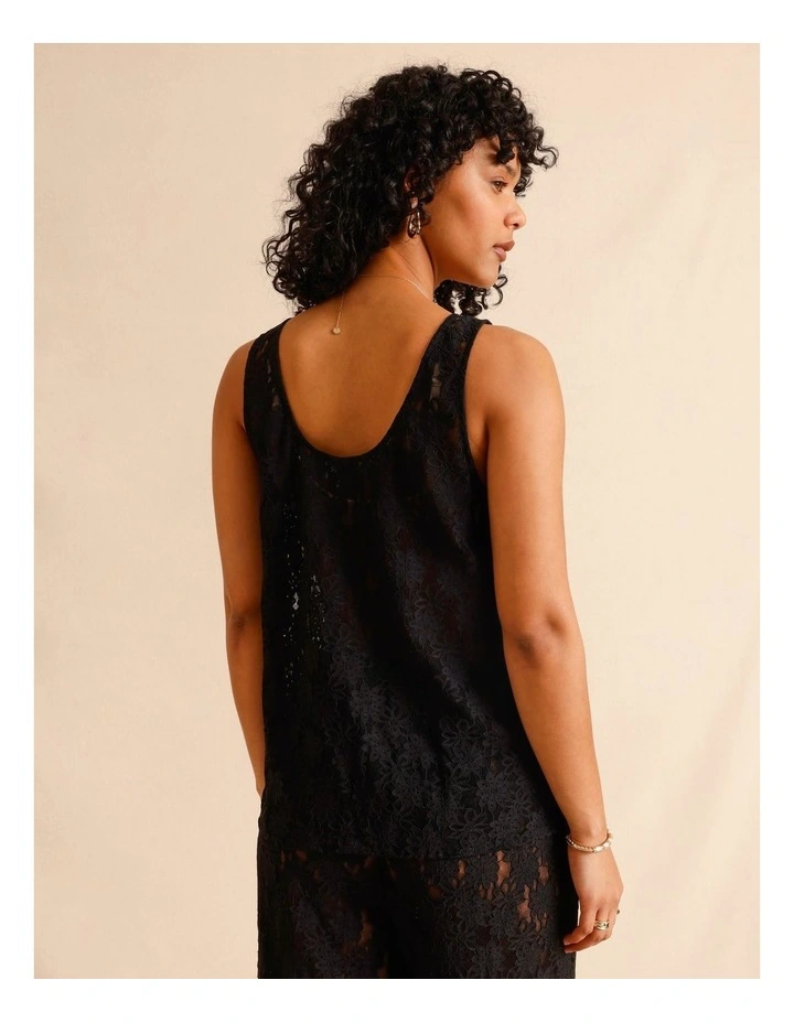Sheer Lace Tank Top in Black image 5