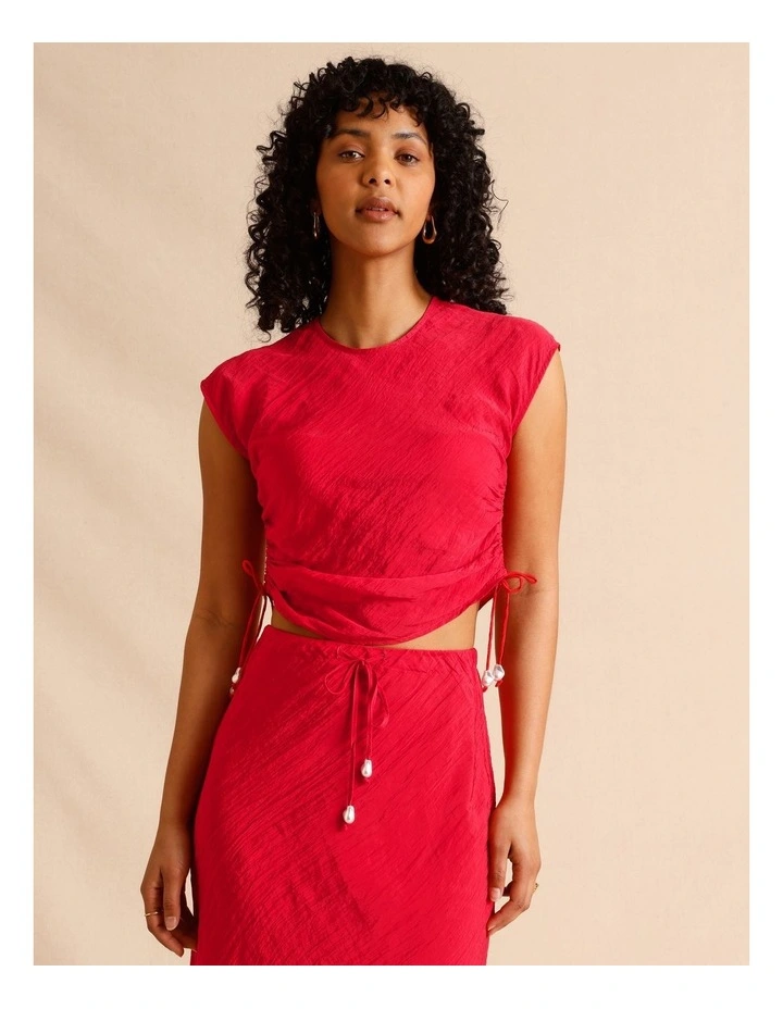 Recycled Polyester Blend Crinkle Side Woven Top in Blue in Raspberry image 1