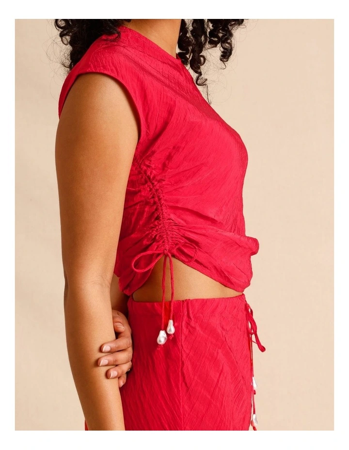 Recycled Polyester Blend Crinkle Side Woven Top in Blue in Raspberry image 3