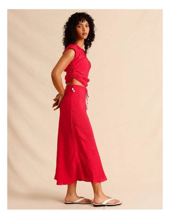 Recycled Polyester Blend Crinkle Side Woven Top in Blue in Raspberry image 5