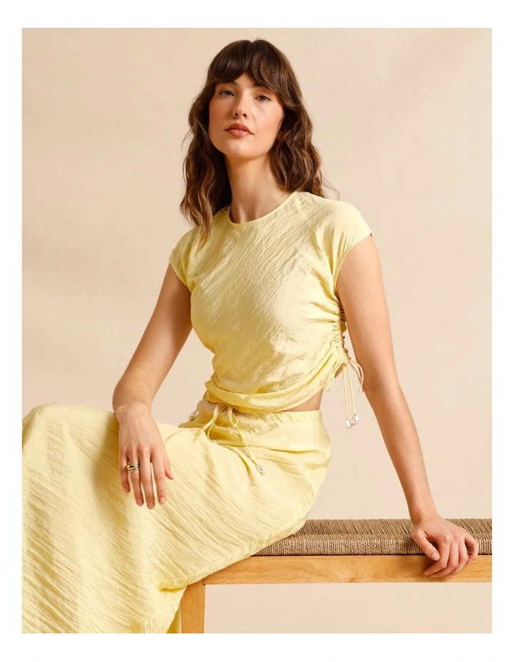 Recycled Polyester Blend Crinkle Side Woven Top in Lemon image 1