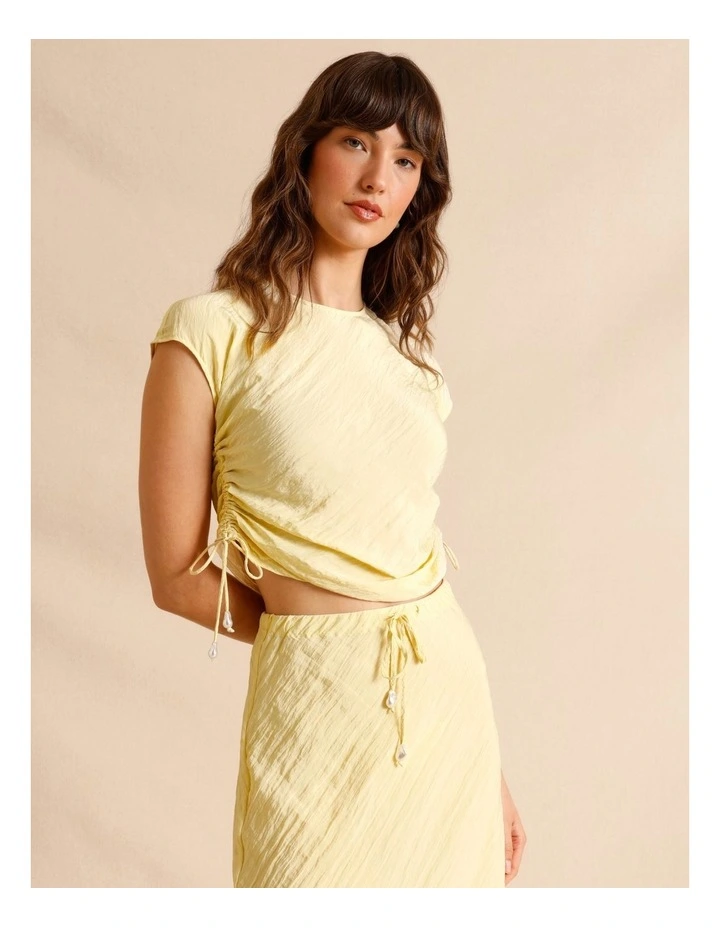 Recycled Polyester Blend Crinkle Side Woven Top in Lemon image 2