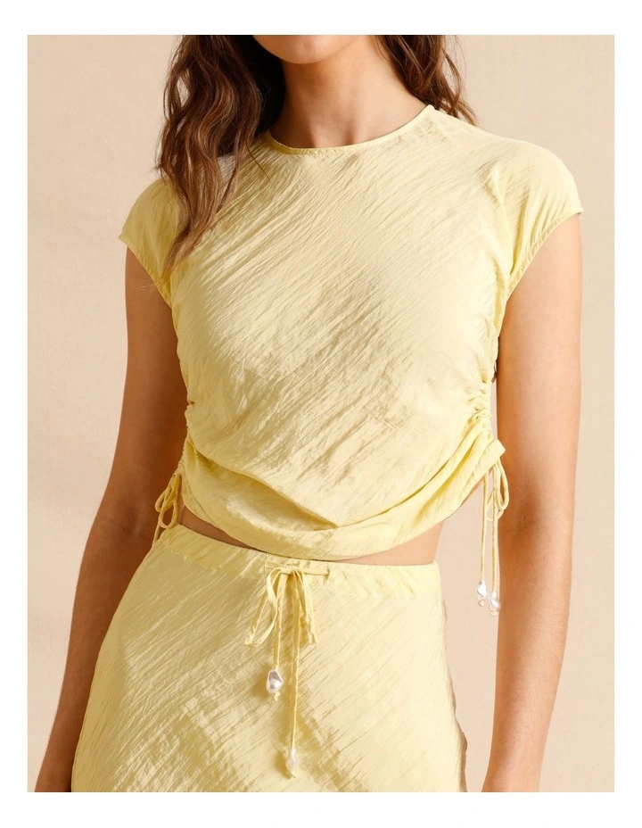 Recycled Polyester Blend Crinkle Side Woven Top in Lemon image 5
