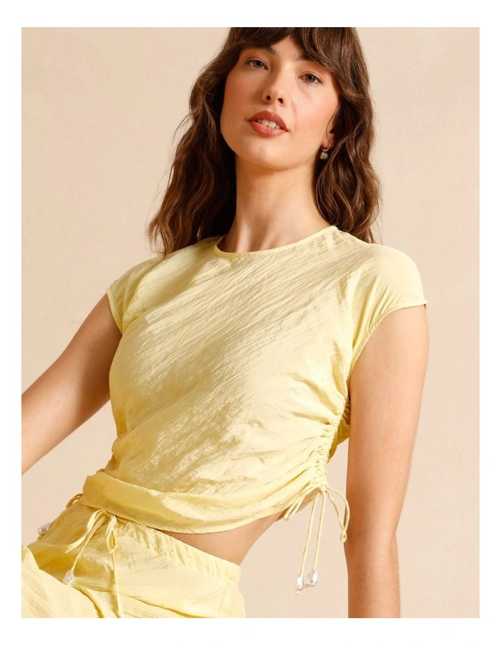 Recycled Polyester Blend Crinkle Side Woven Top in Lemon image 7