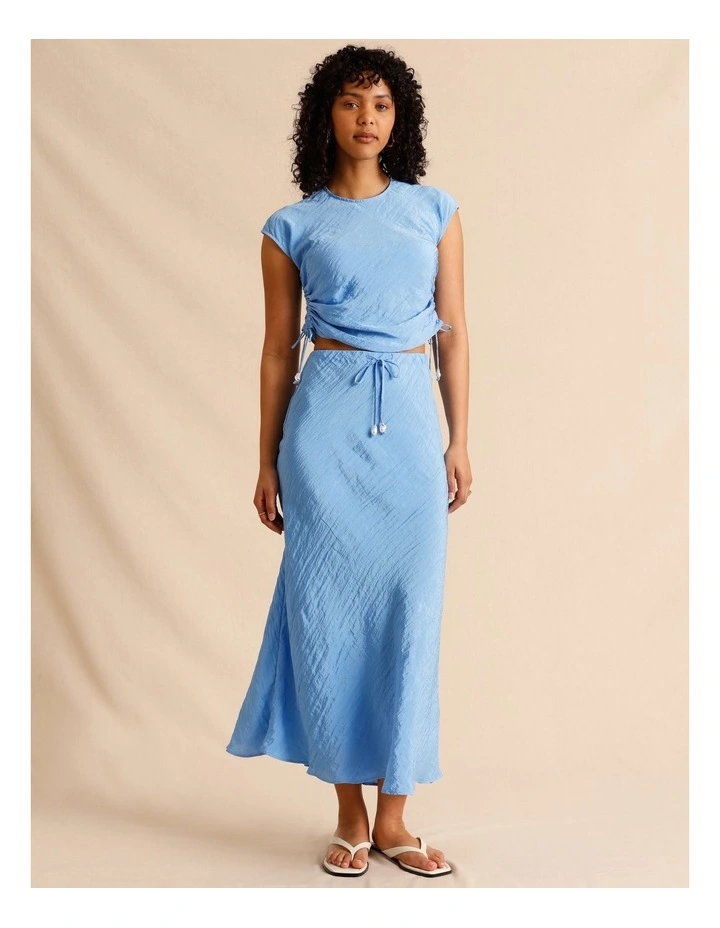 Recycled Polyester Blend Crinkle Side Woven Top in Blue image 3