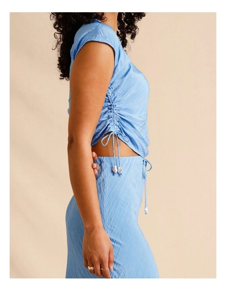 Recycled Polyester Blend Crinkle Side Woven Top in Blue image 4