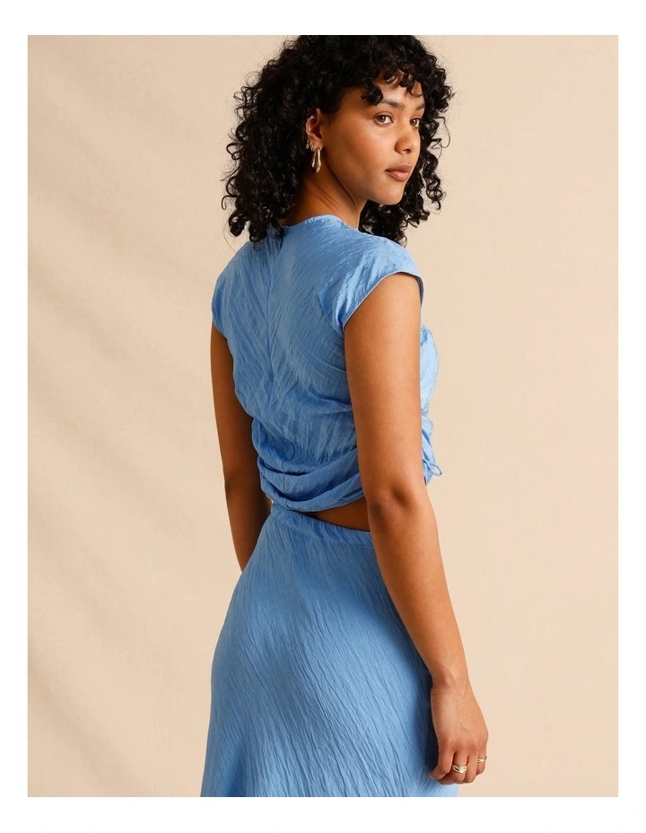 Recycled Polyester Blend Crinkle Side Woven Top in Blue image 5