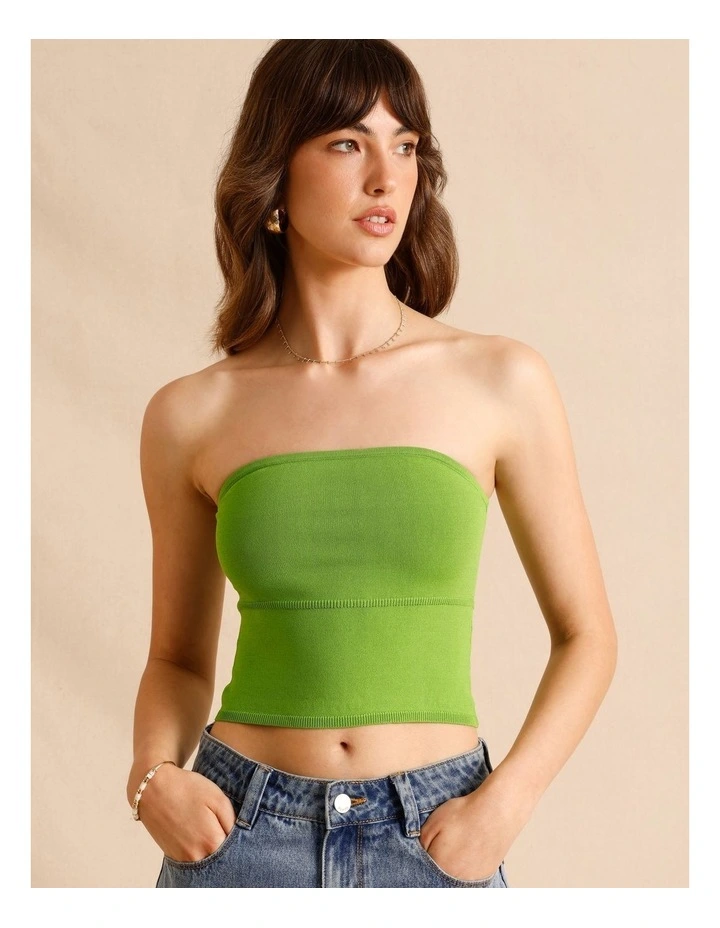 Strapless Knit Top in Green image 1