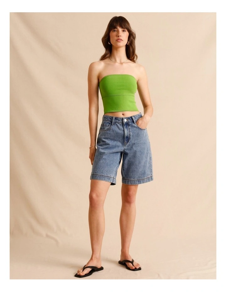 Strapless Knit Top in Green image 2