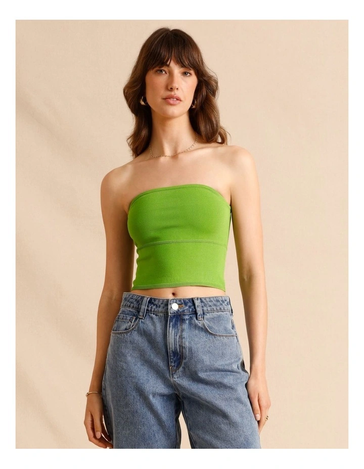 Strapless Knit Top in Green image 3
