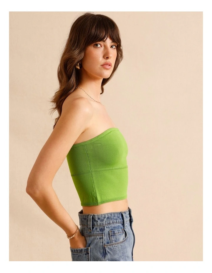 Strapless Knit Top in Green image 4
