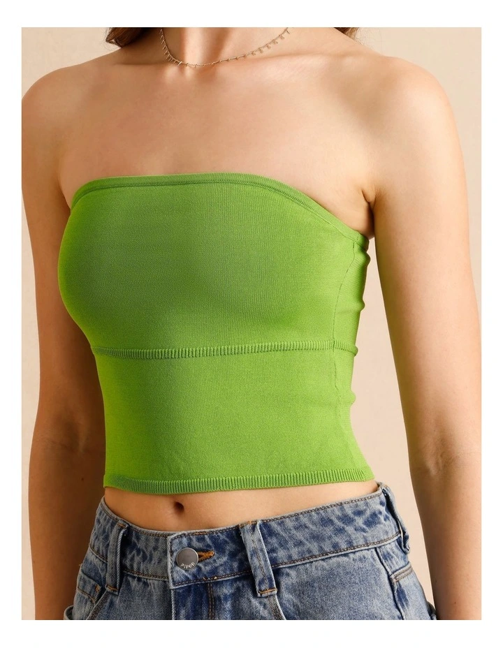 Strapless Knit Top in Green image 5
