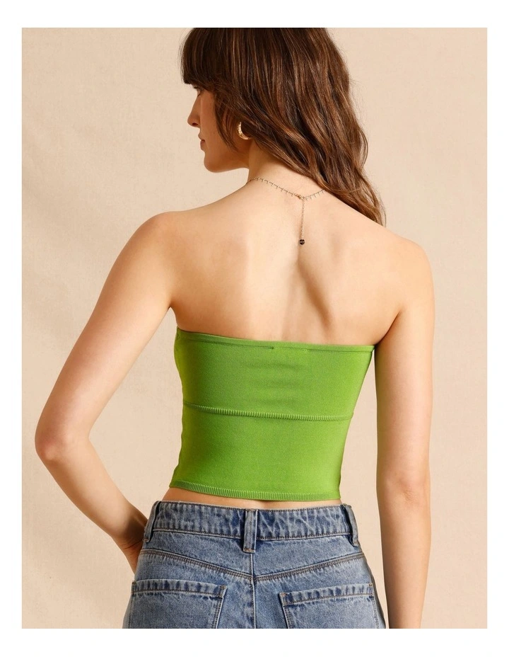 Strapless Knit Top in Green image 6