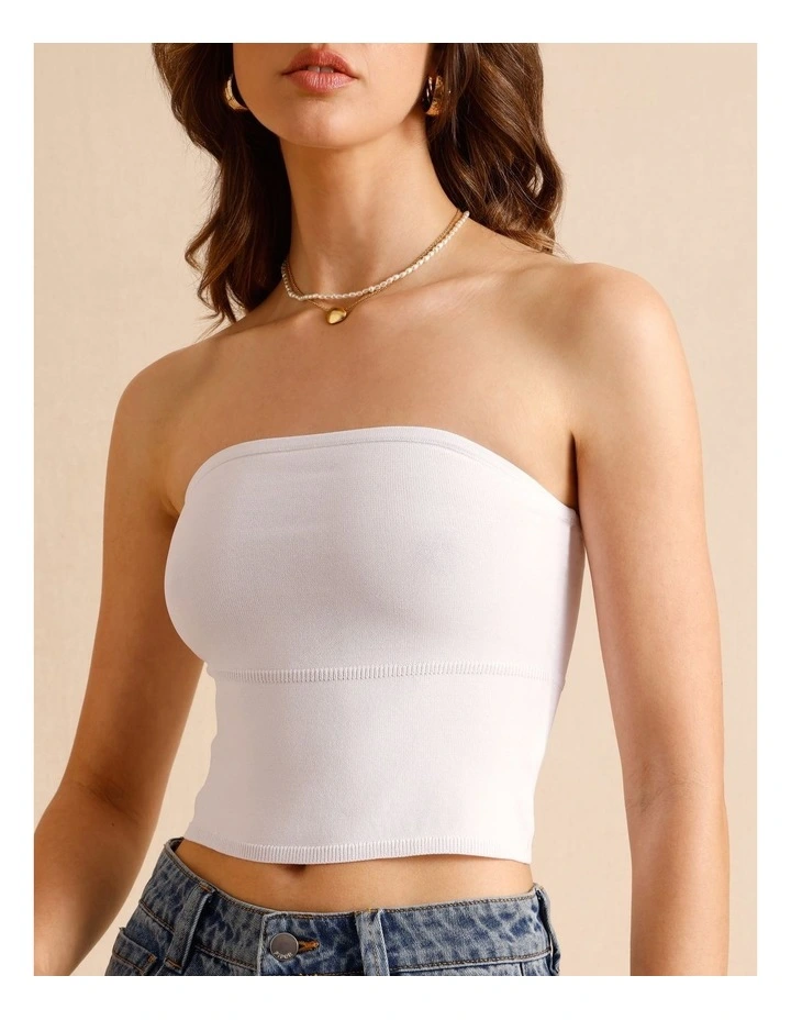 Strapless Knit Top in White image 3