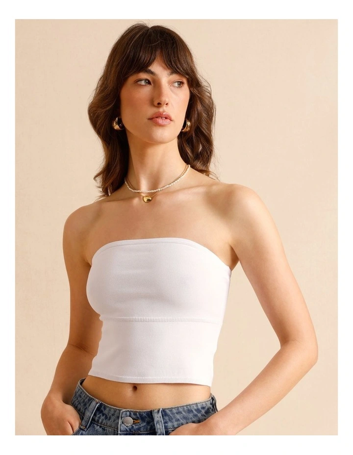 Strapless Knit Top in White image 5