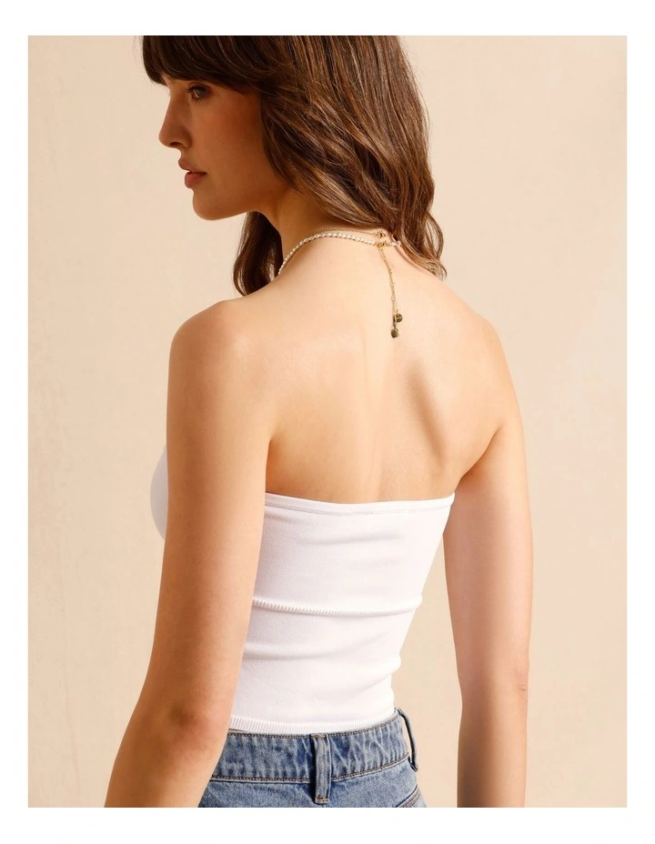 Strapless Knit Top in White image 6