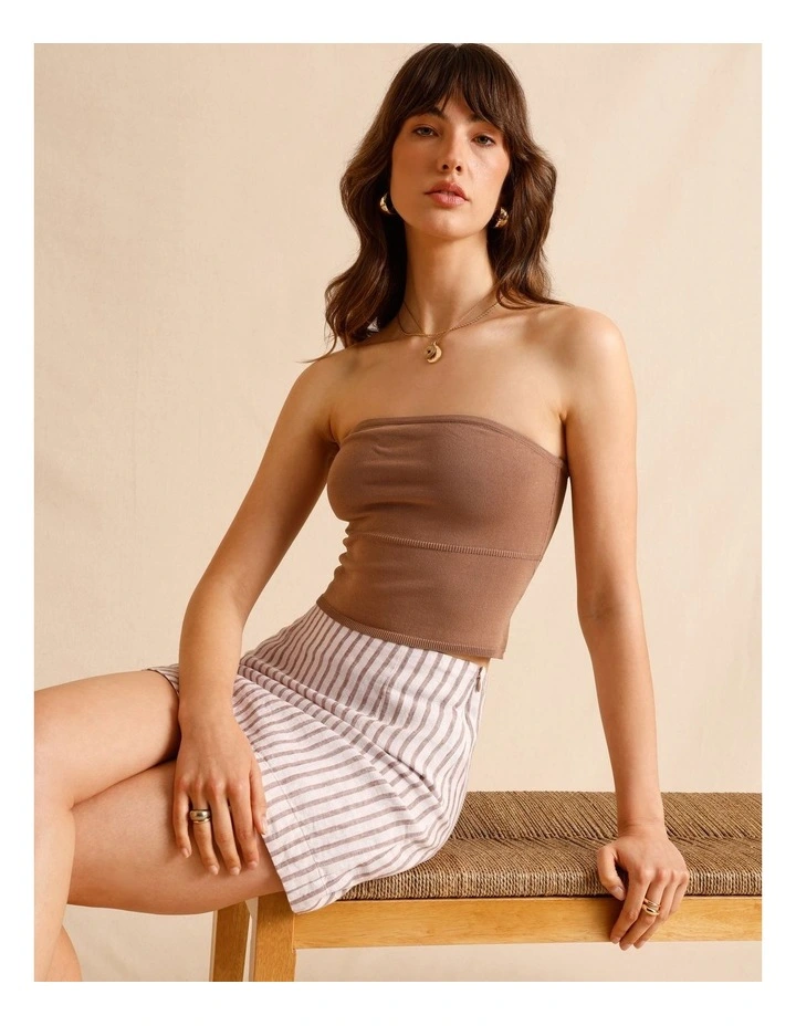 Strapless Knit Top in Brown image 1