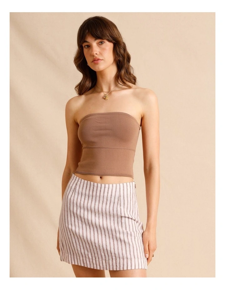 Strapless Knit Top in Brown image 2